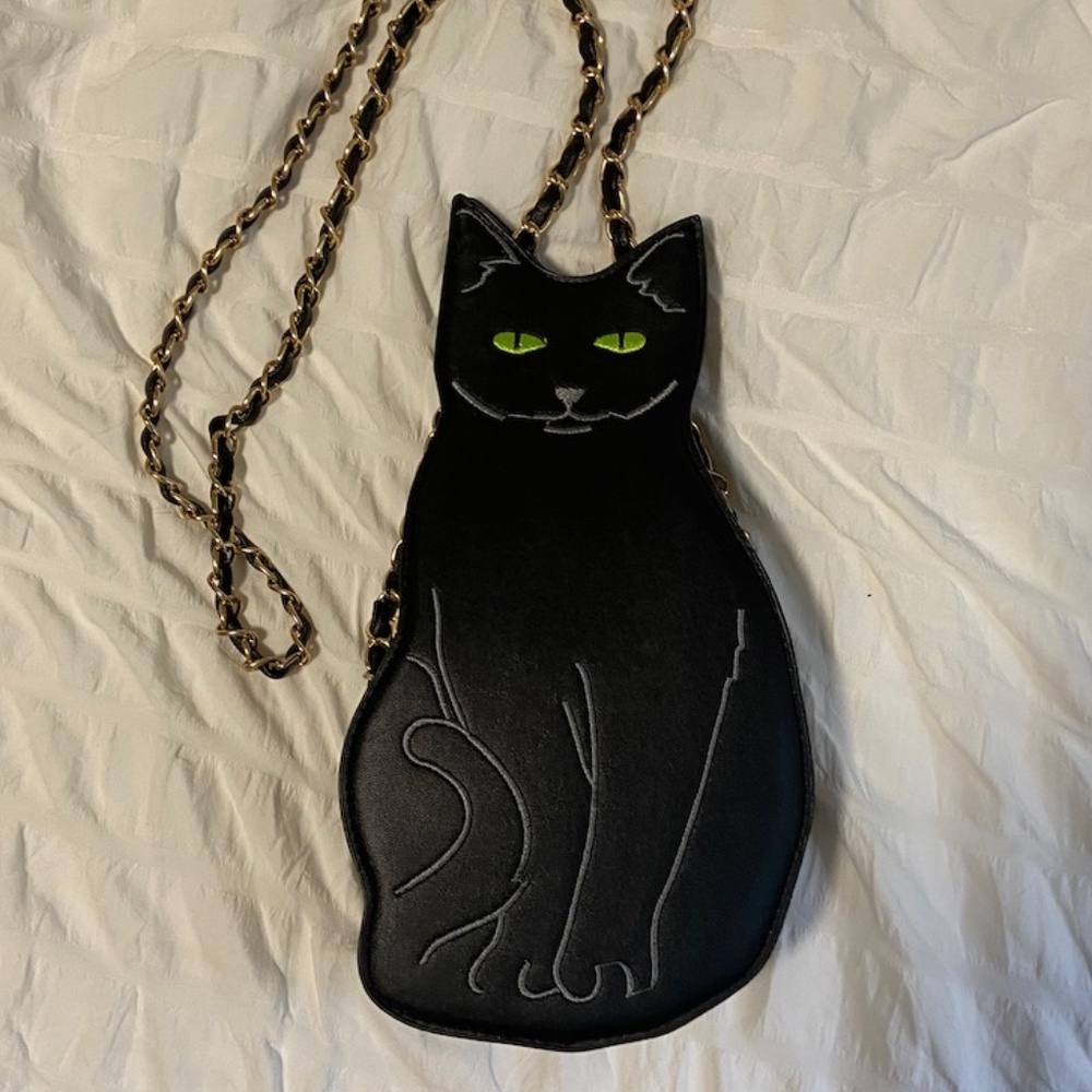 NWOT Faux Leather Black Cat Crossbody Bag